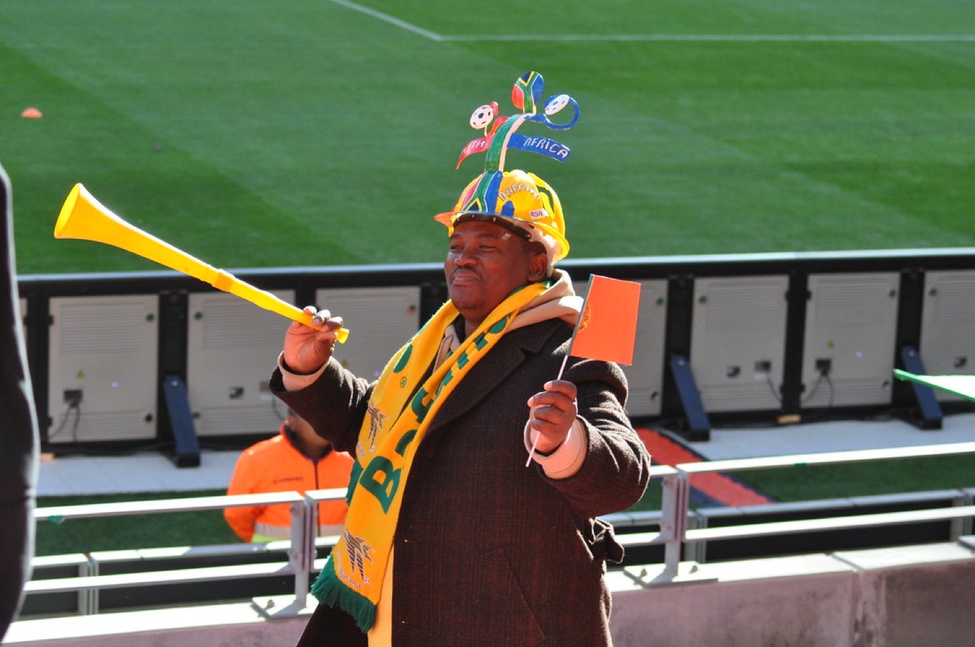 An enthusiastic South Africa supporter in team colours